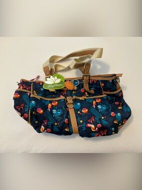 Lily Bloom Navy Blue Floral Baby Bag with Tan Accents